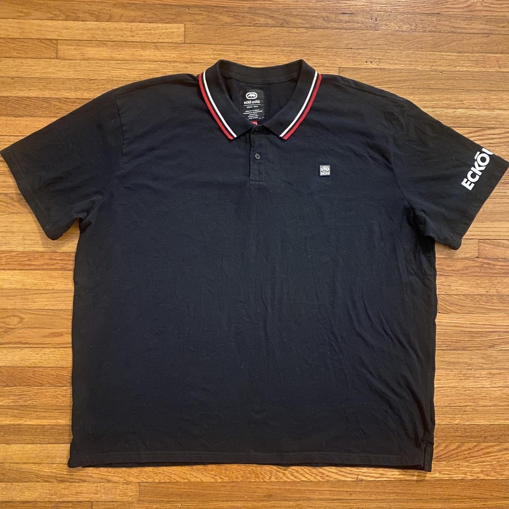 Ecko Unltd Polo Shirt Mens 4XL Black Tipped Collar Short Sleeve Logo Patch Y2K